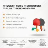Raqueta Tenis Mesa X2 Set Malla Macao 8011-AW
