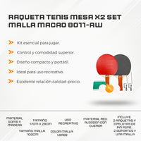Raqueta Tenis Mesa X2 Set Malla Macao 8011-AW