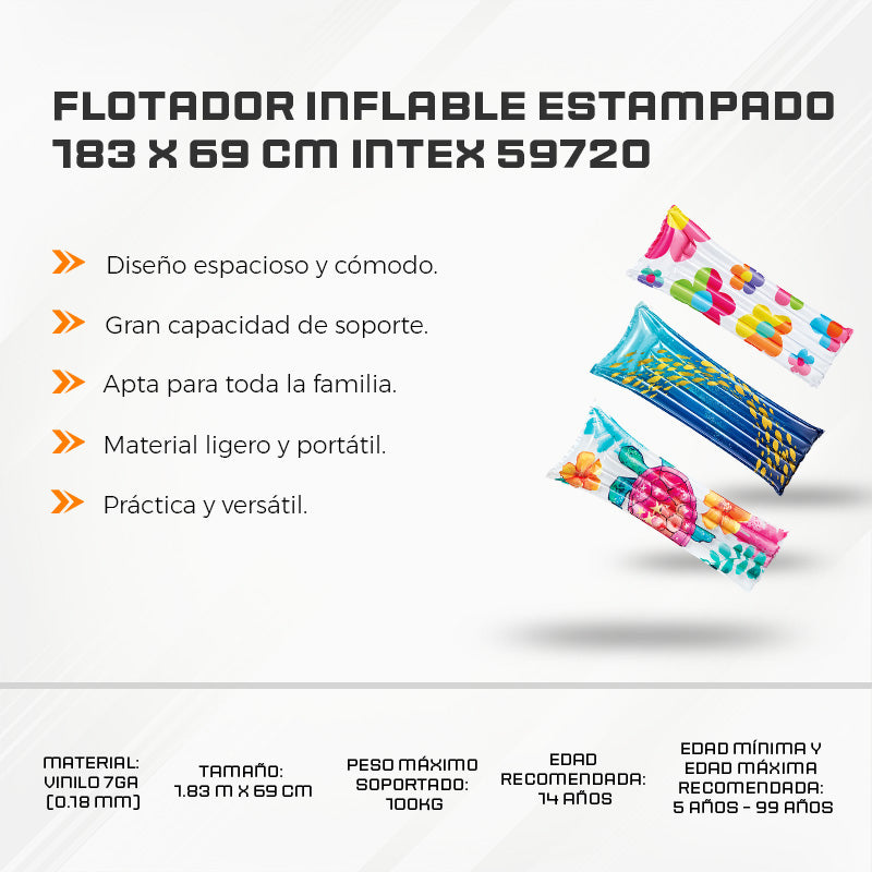Flotador Inflable Estampado 183 X 69 CM Intex 59720