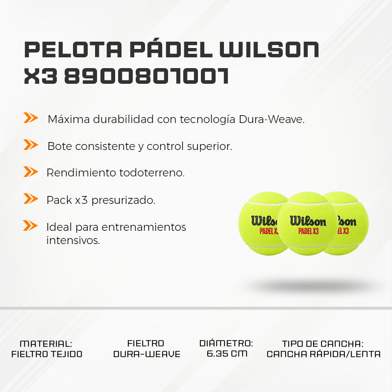 Pelota Pádel Wilson X3 8900801001