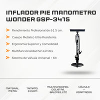 Inflador Pie Manometro Wonder GSP-3415