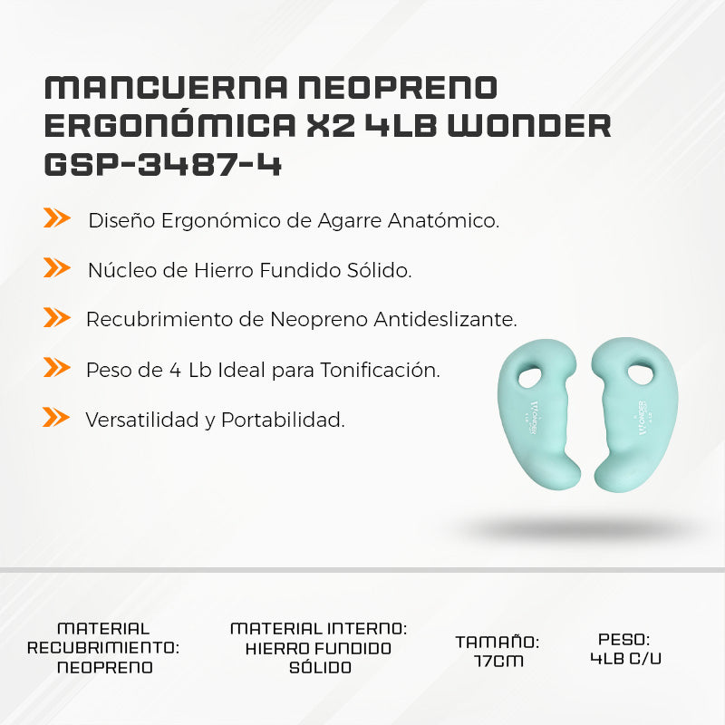 Mancuerna Neopreno Ergonómica X2 4LB Wonder GSP-3487-4
