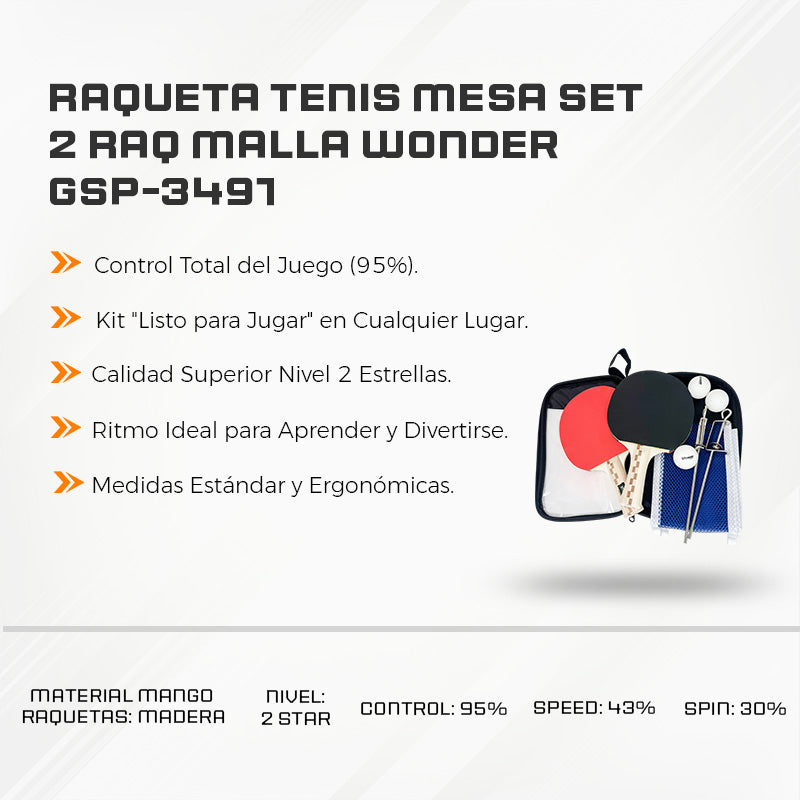Raqueta Tenis Mesa Set 2 Raq Malla Wonder GSP-3491