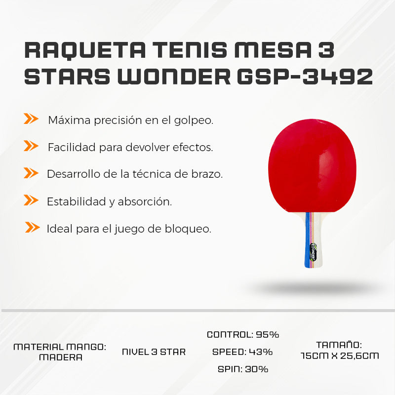 Raqueta Tenis Mesa 3 Stars Wonder GSP-3492