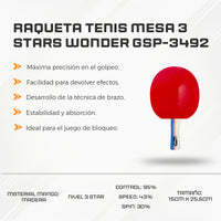 Raqueta Tenis Mesa 3 Stars Wonder GSP-3492